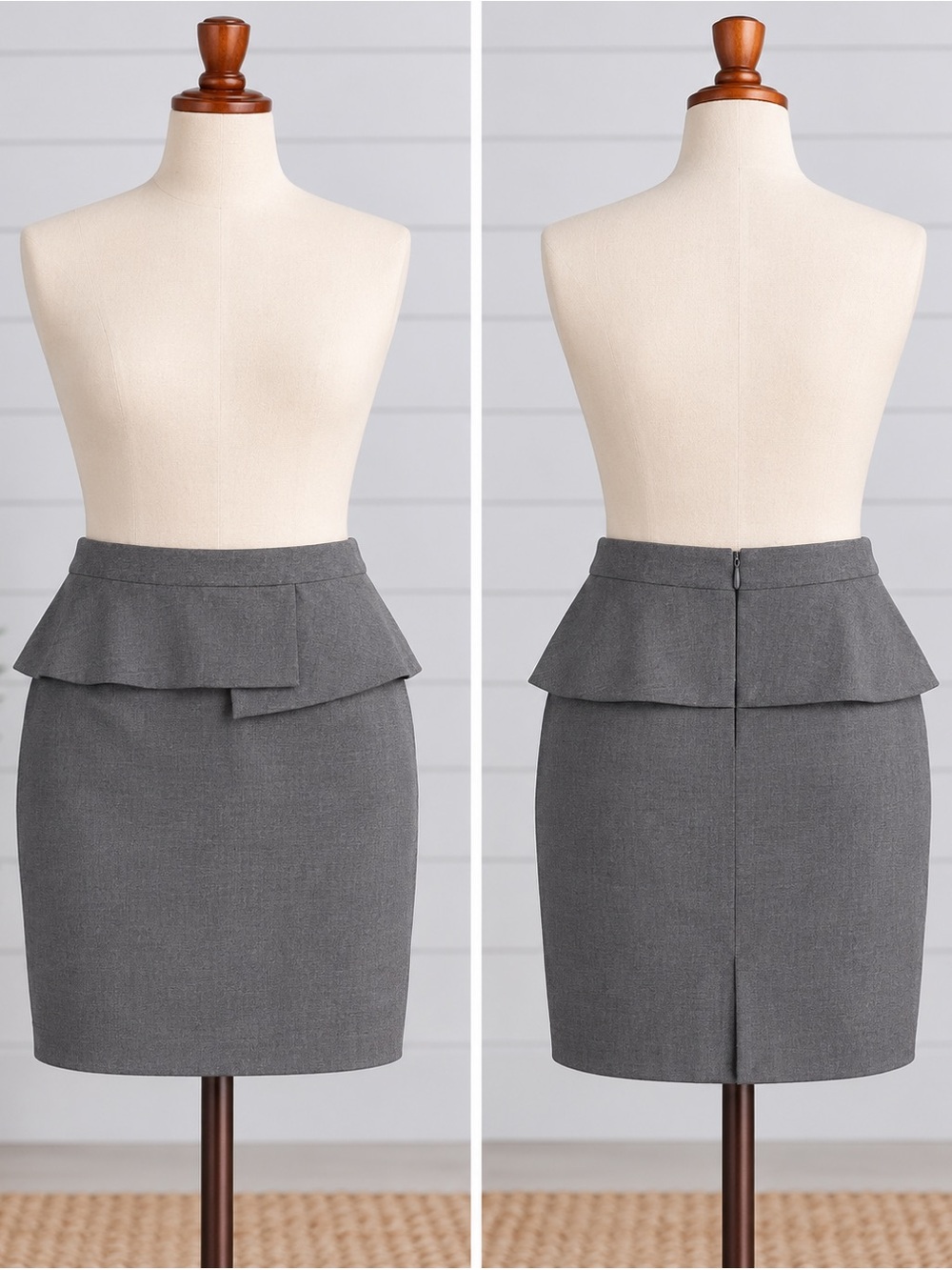 Gianni Bini Grey Pencil Skirt with Peplum Trim